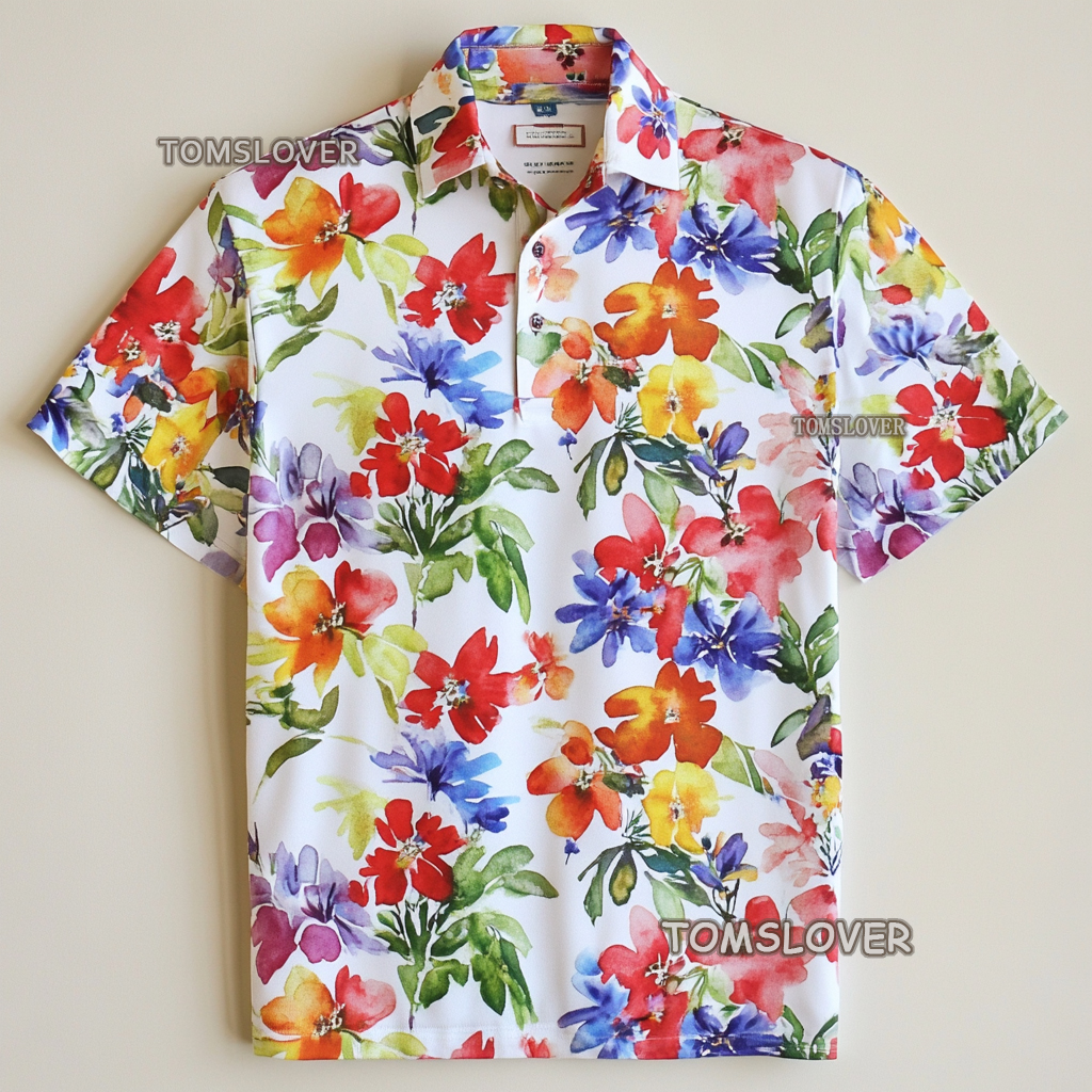 Floral botanical print polo shirt Men's polo shirt