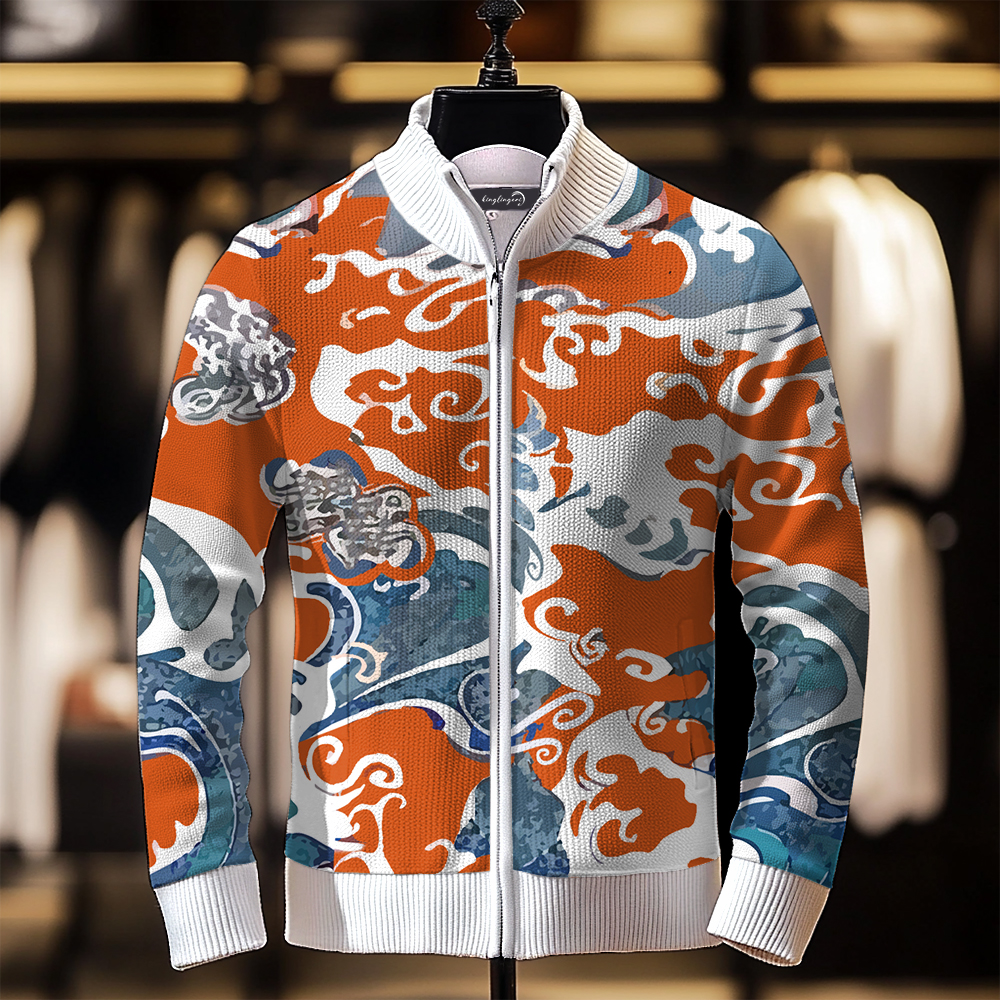 TomsloverMen's Fashion Stand Collar Cardigan Sweater Knit Jacket