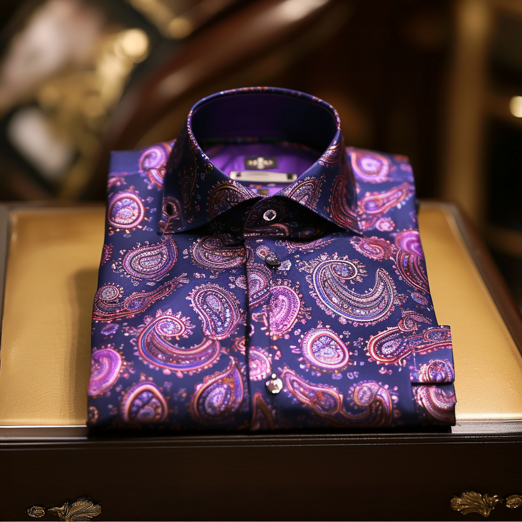 Bold Vintage Design Men's Classic Paisley Shirt Long sleeve 