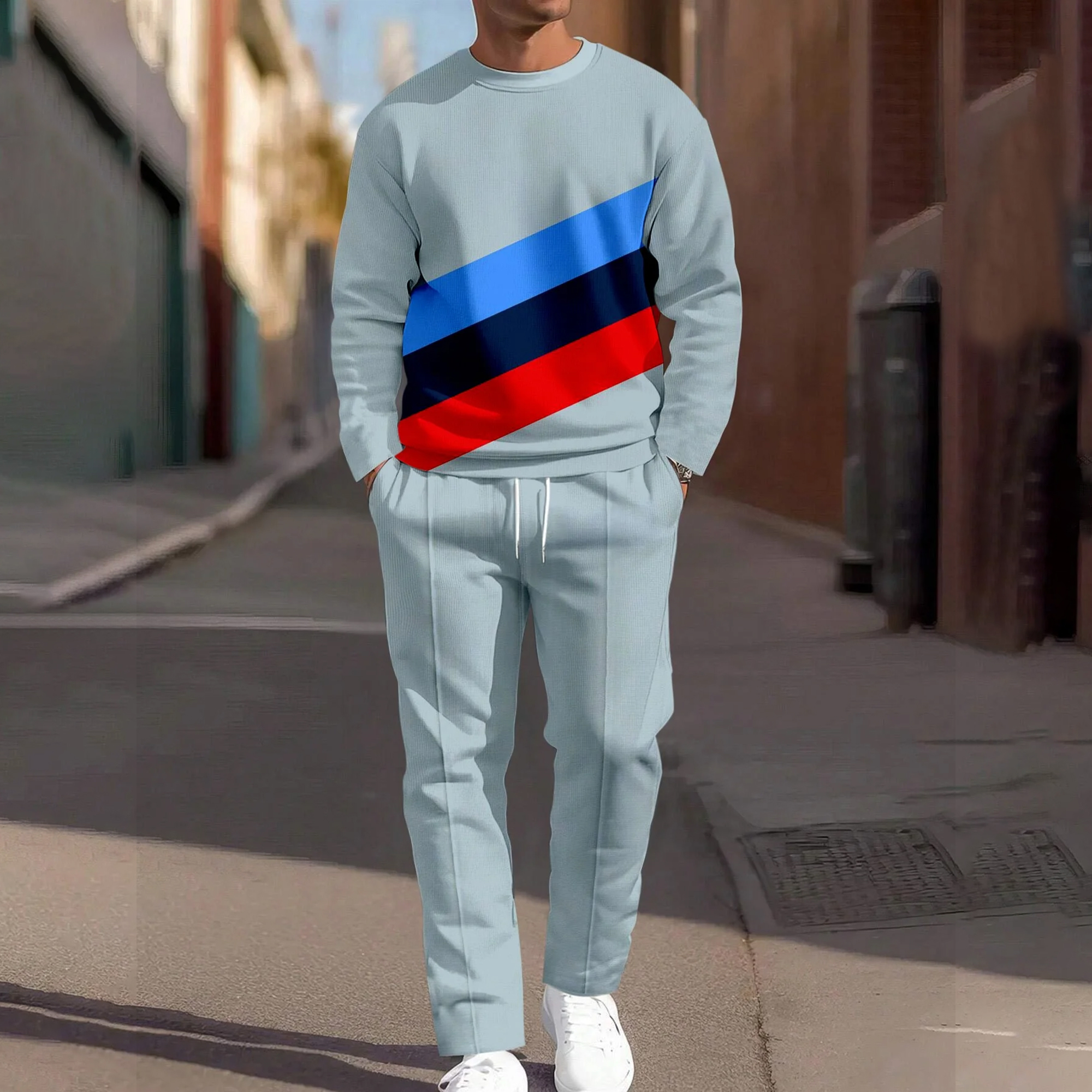 Men's Simple Round Neck Casual Sports Set 