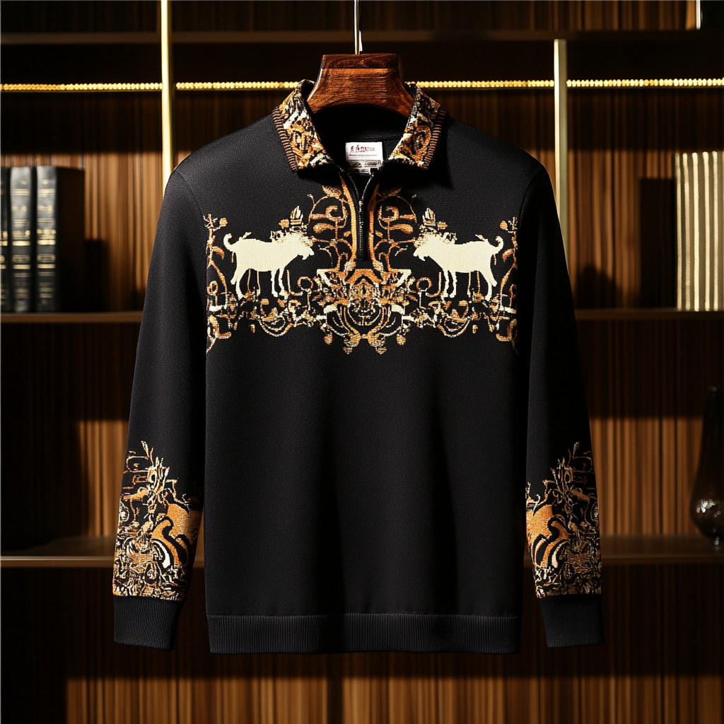 Men's casual half-zip polo shirt