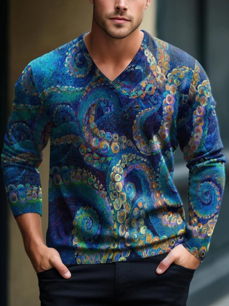 Men's V-neck Lnit long-sleeved sweater 