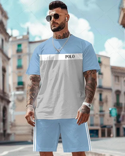 Men's tee set round neck short-sleeved shorts sports set two-piece set