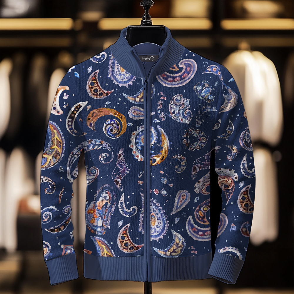 TomsloverMen's Fashion Stand Collar Cardigan Sweater Knit Jacket