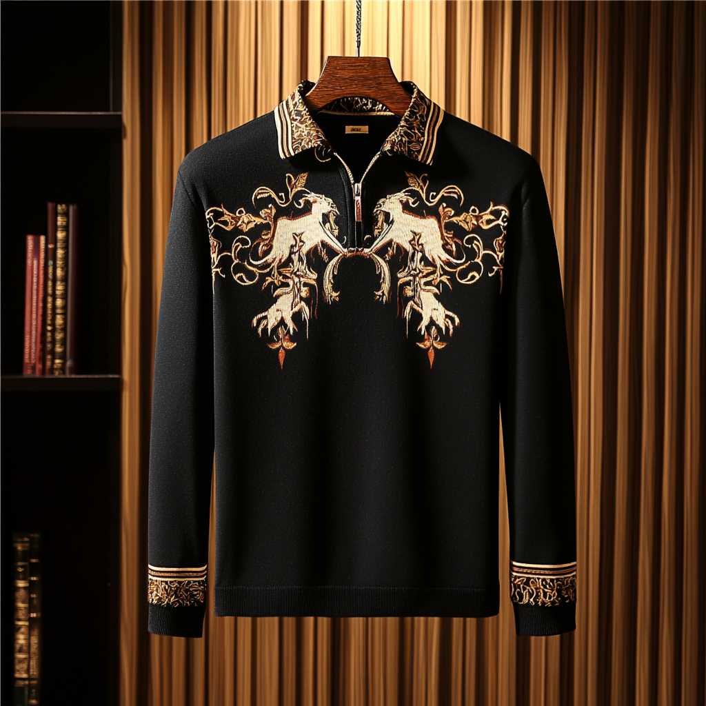 Men's casual half-zip polo shirt