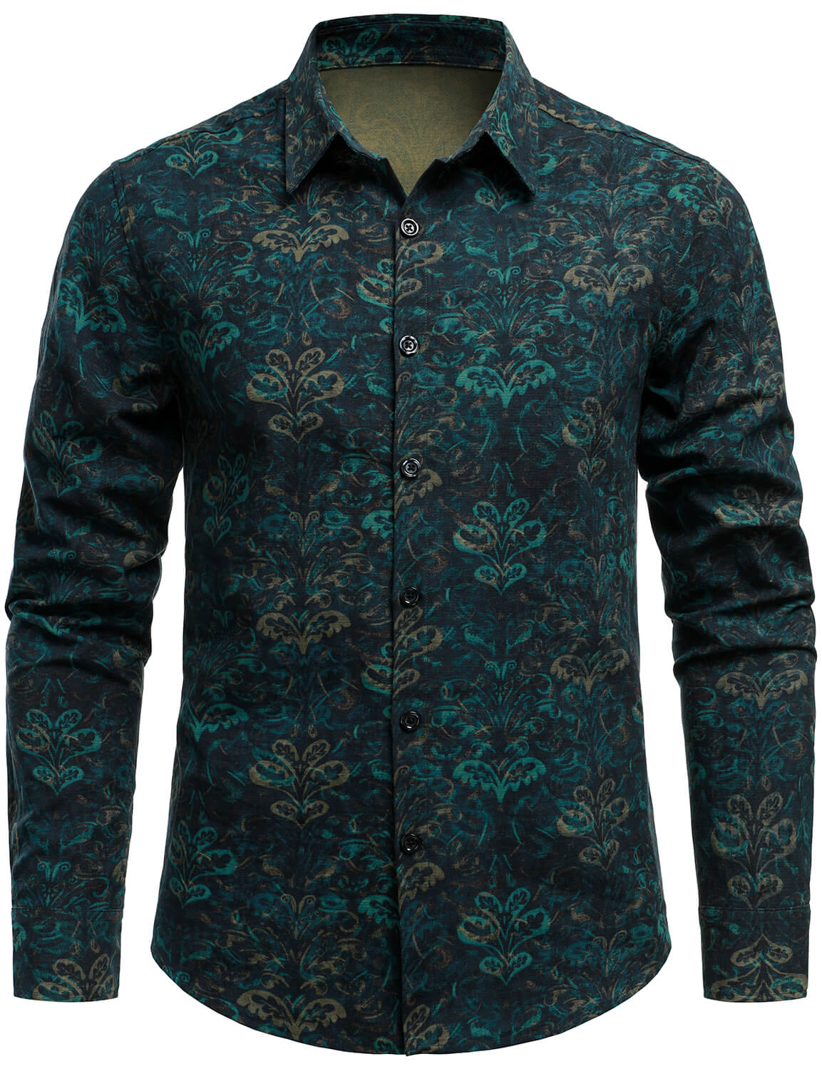 Men's Vintage Print Casual Fashion Button Long Sleeve Shirt