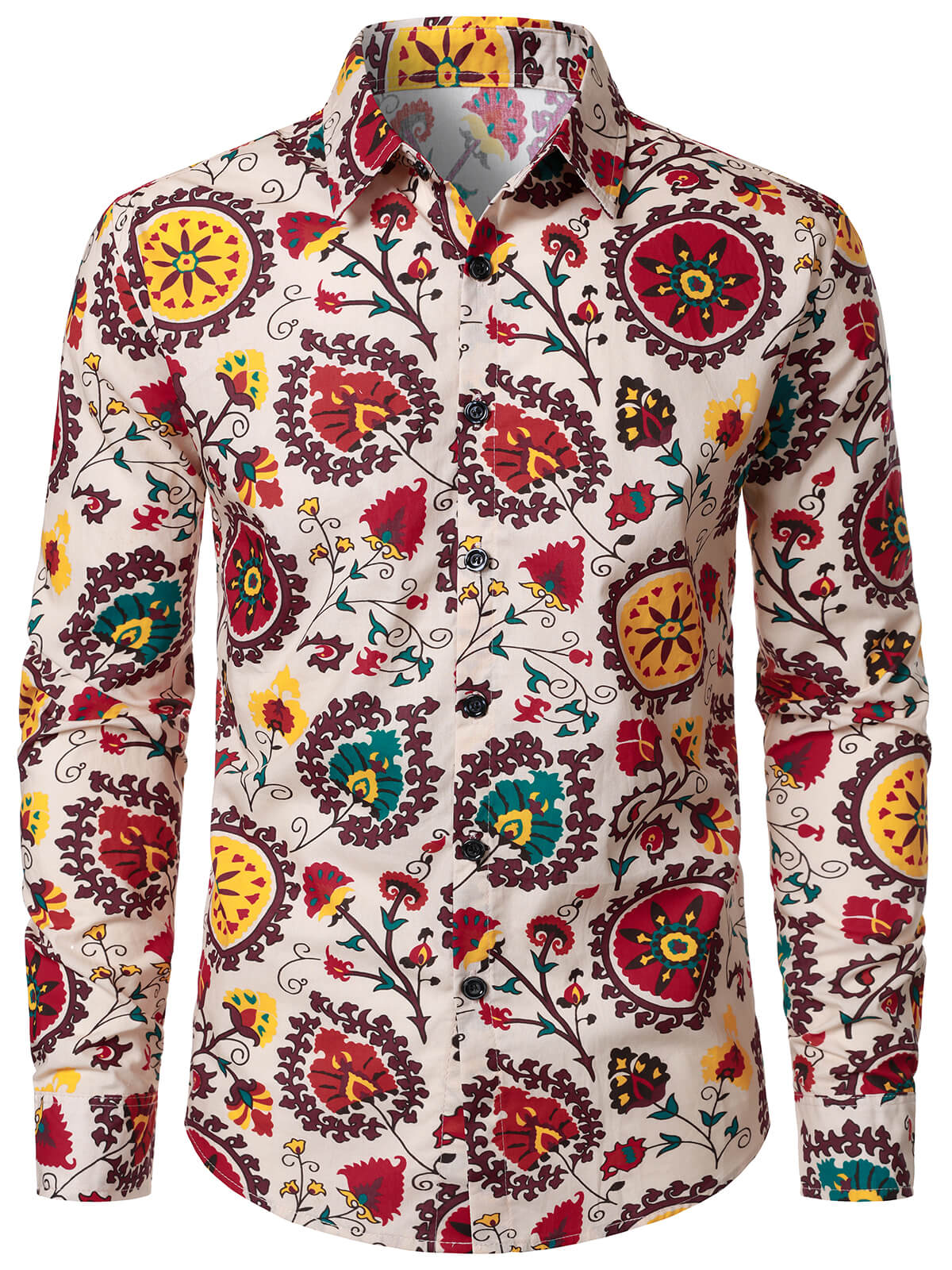 Men's Vintage Print Casual Fashion Button Pocket Long Sleeve Shirt