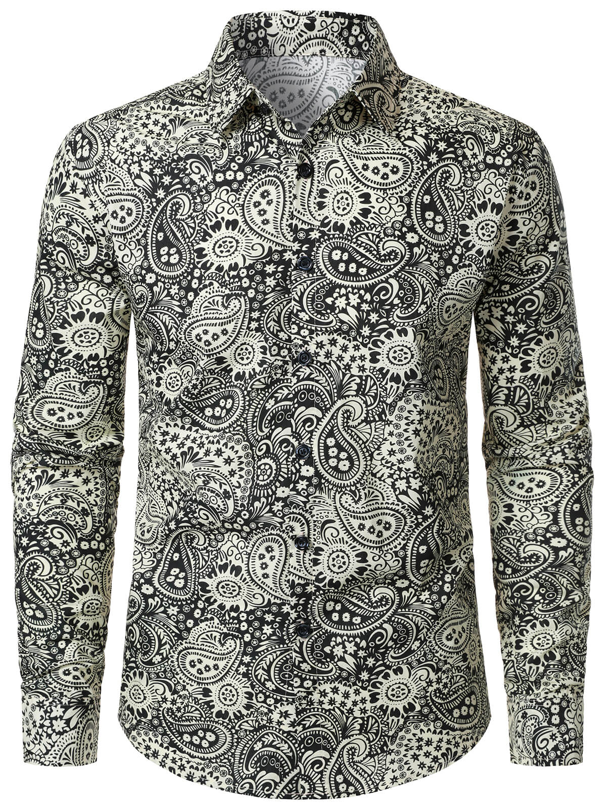 Men's Vintage Print Casual Fashion Button Pocket Long Sleeve Shirt