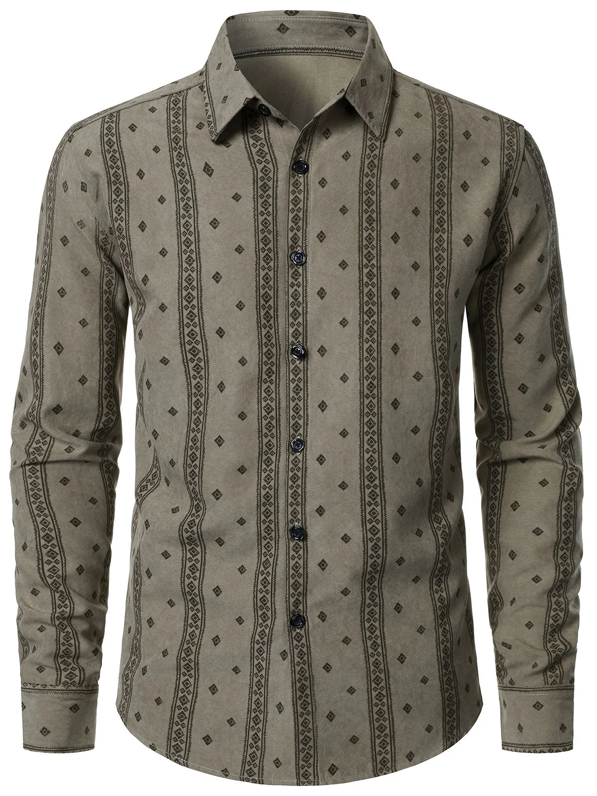 Men's Vintage Print Casual Fashion Button Long Sleeve Shirt