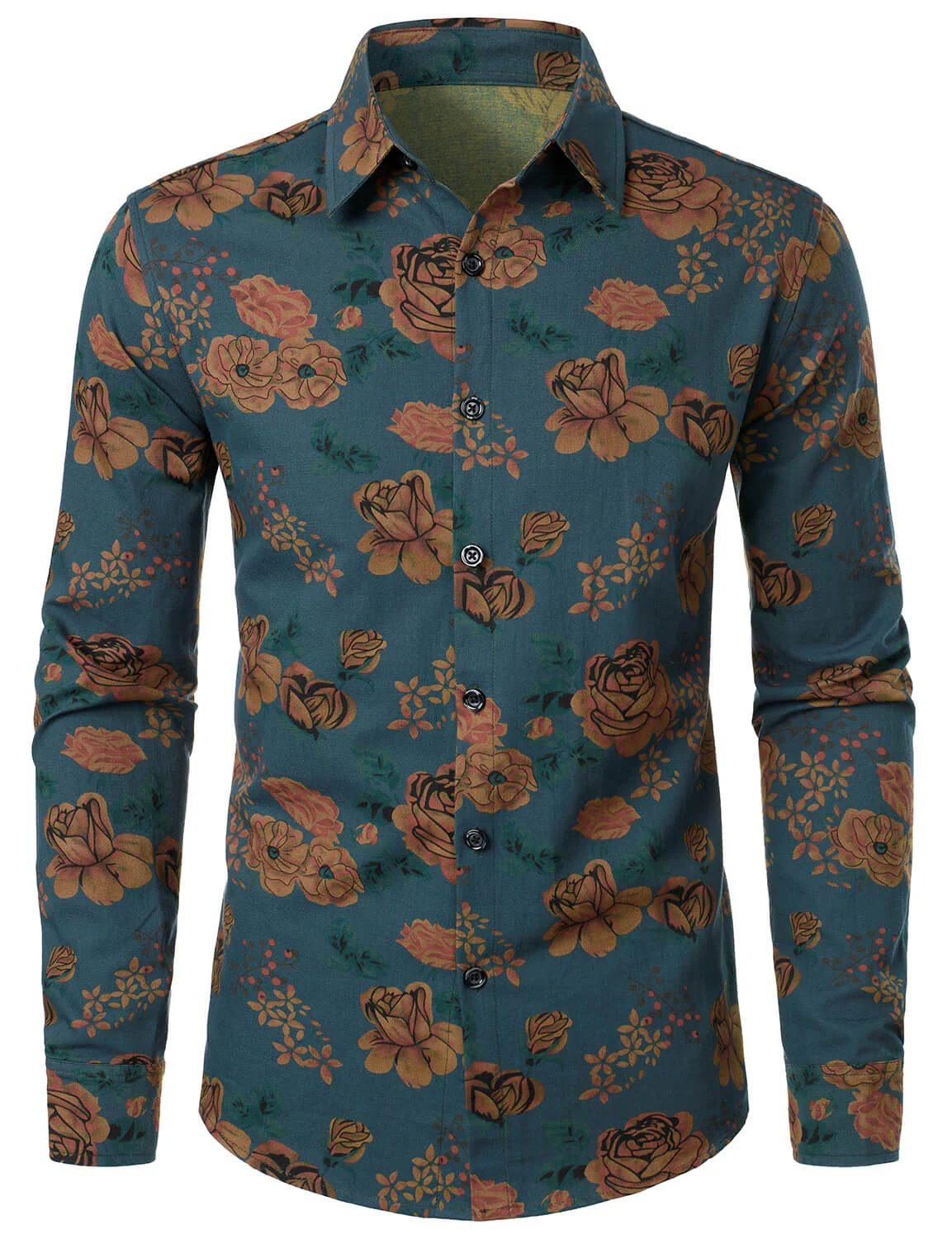 Men's Vintage Print Casual Fashion Button Long Sleeve Shirt