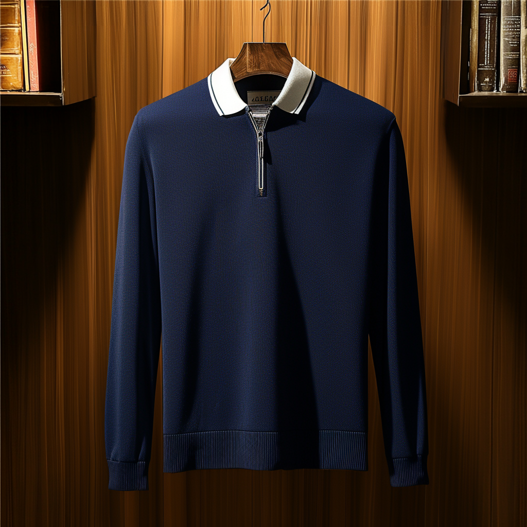 Men's casual half-zip polo shirt