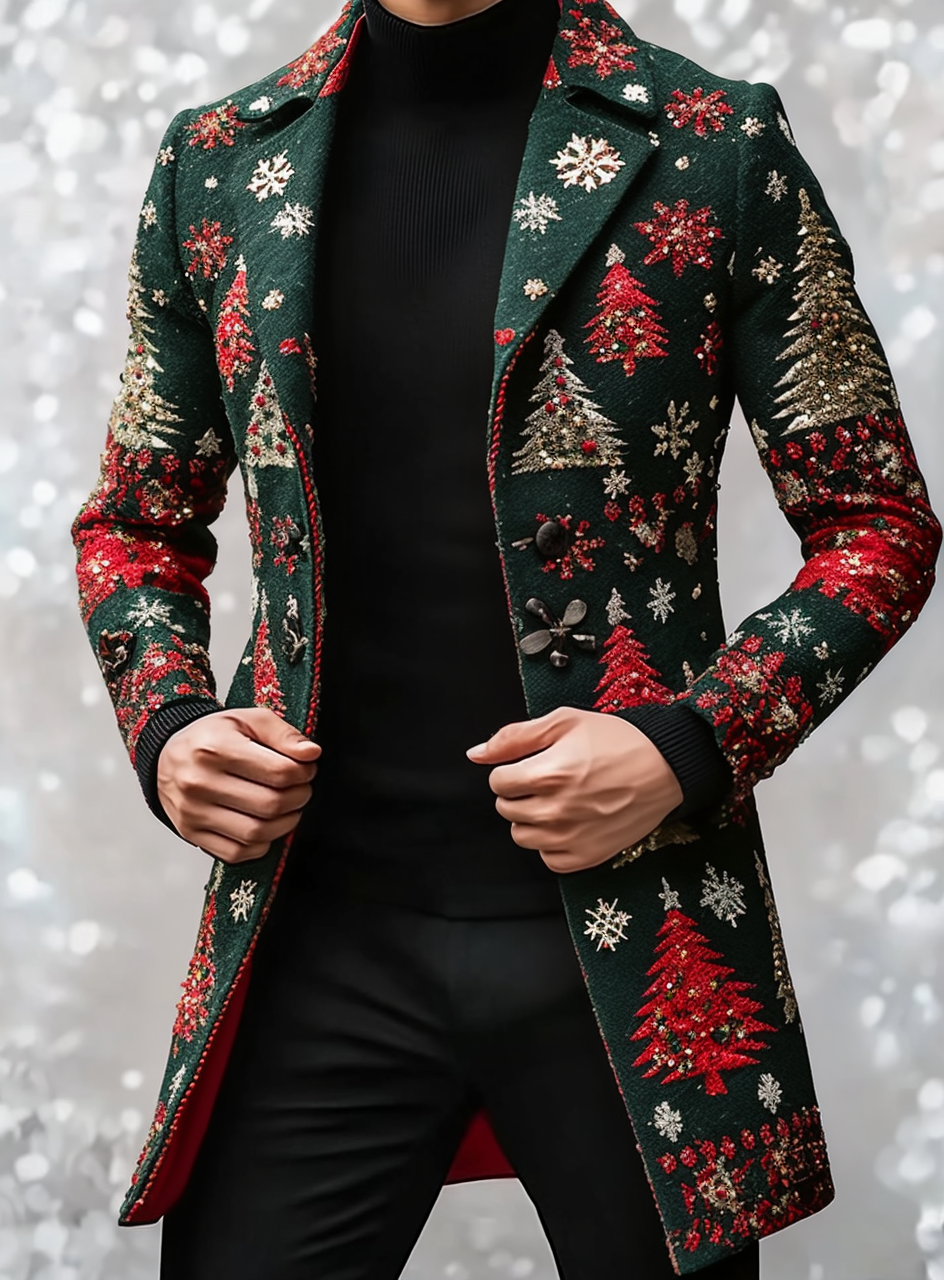 Gentleman's printed jacket christmas overcoat mid-length coat