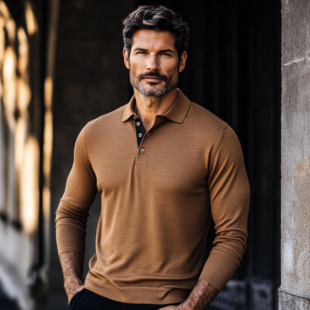 Men's winter fashion long-sleeved polo shirt