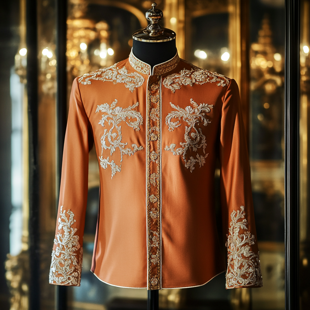 Luxurious satin stand collar long sleeve shirt