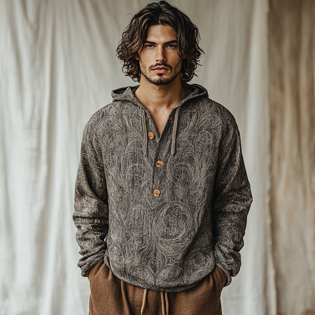 Cotton and linen shirt with hood Spring cardigan