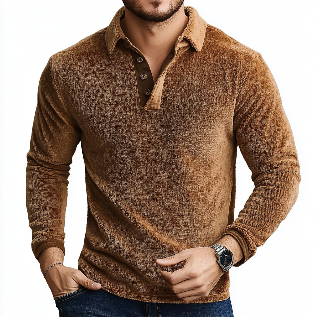 Men's fleece henley collar sweatshirt sweater