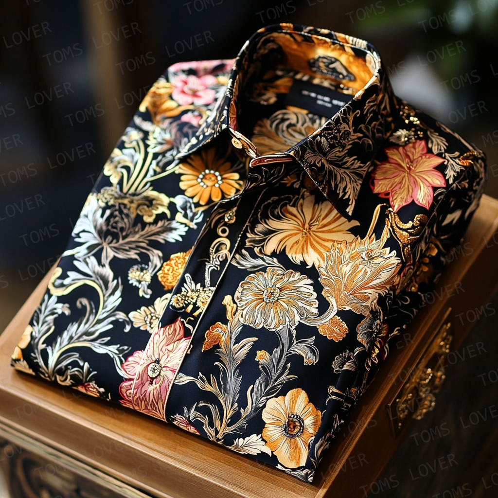 Classic art print shirts Business casual retro shirts