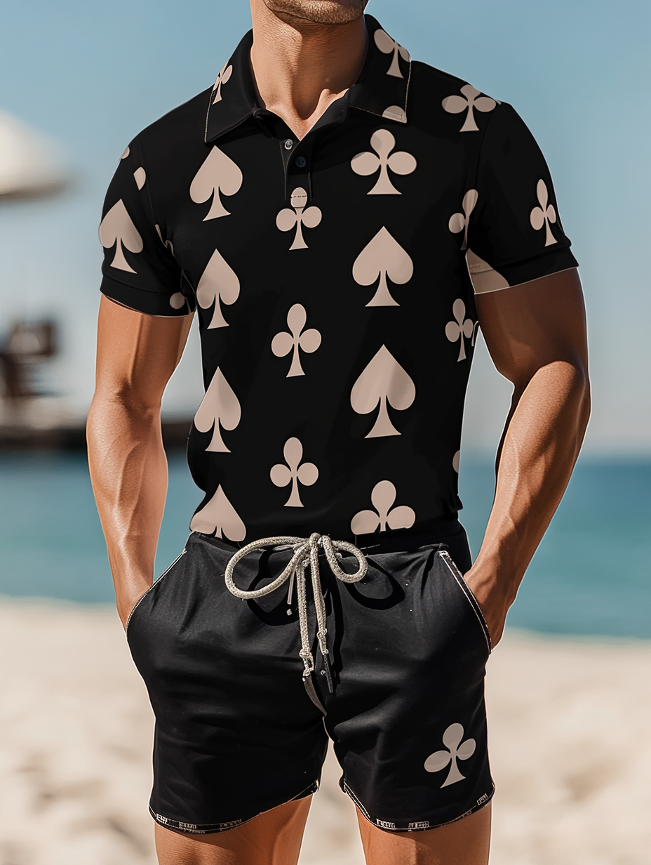 Men's  Print Polo Set Polo Shirt