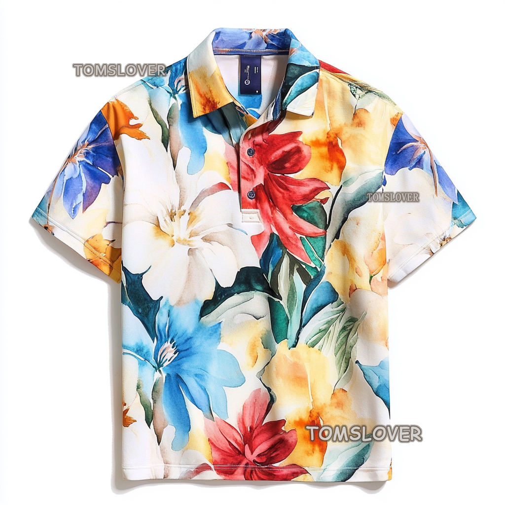 Floral botanical print polo shirt Men's polo shirt