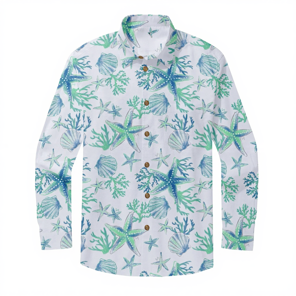 Men's Vintage Print Casual Fashion Button Long Sleeve Shirt