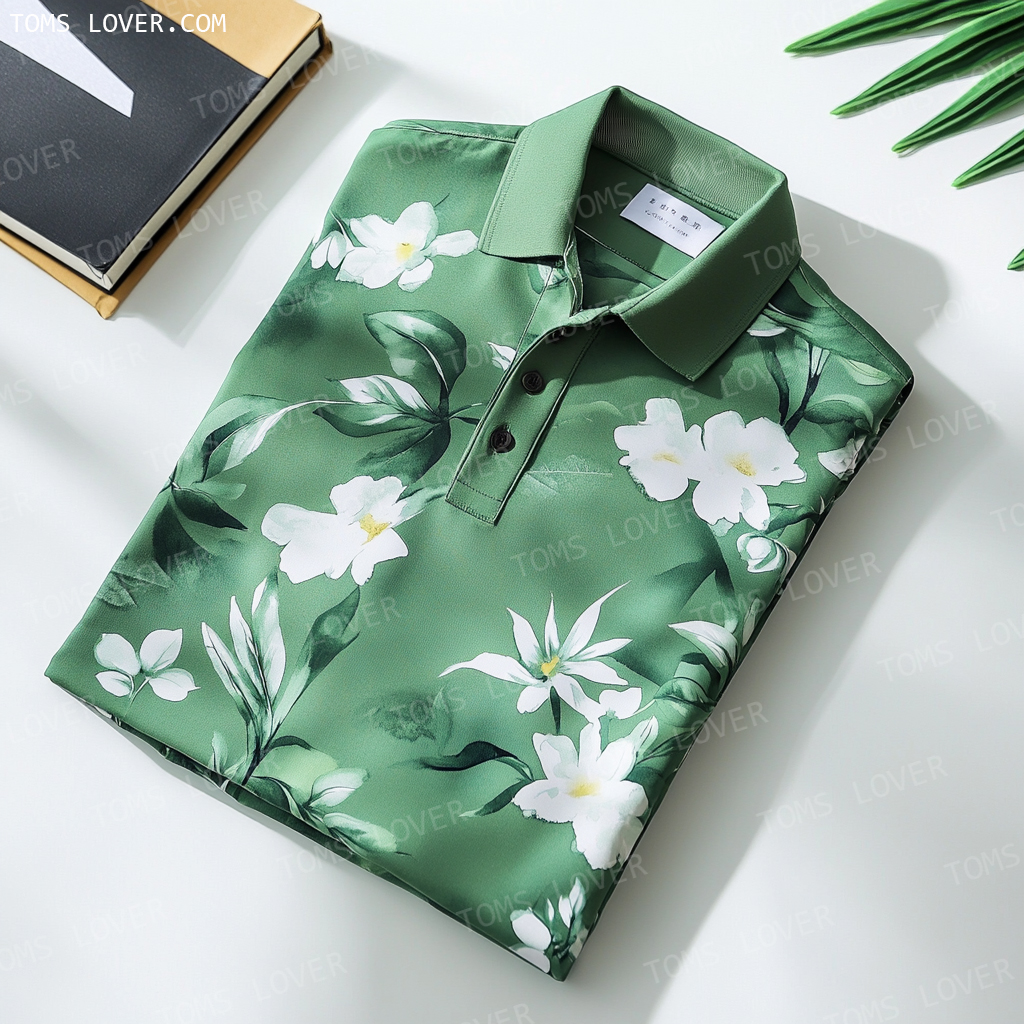 Floral botanical print polo shirt Men's polo shirt