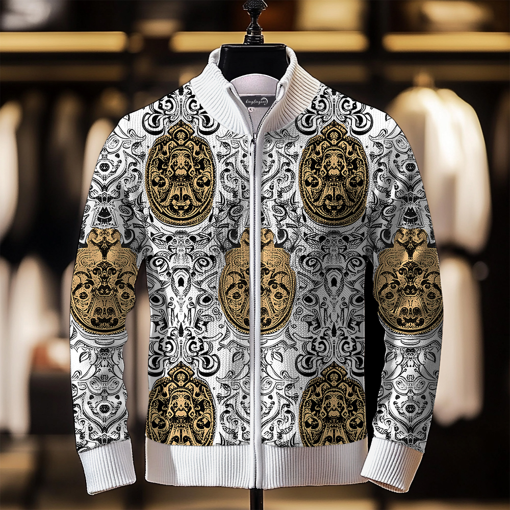 TomsloverMen's Fashion Stand Collar Cardigan Sweater Knit Jacket