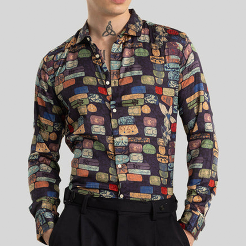 TomsloverPrinted Shirt Men's Long Sleeve Shirts 