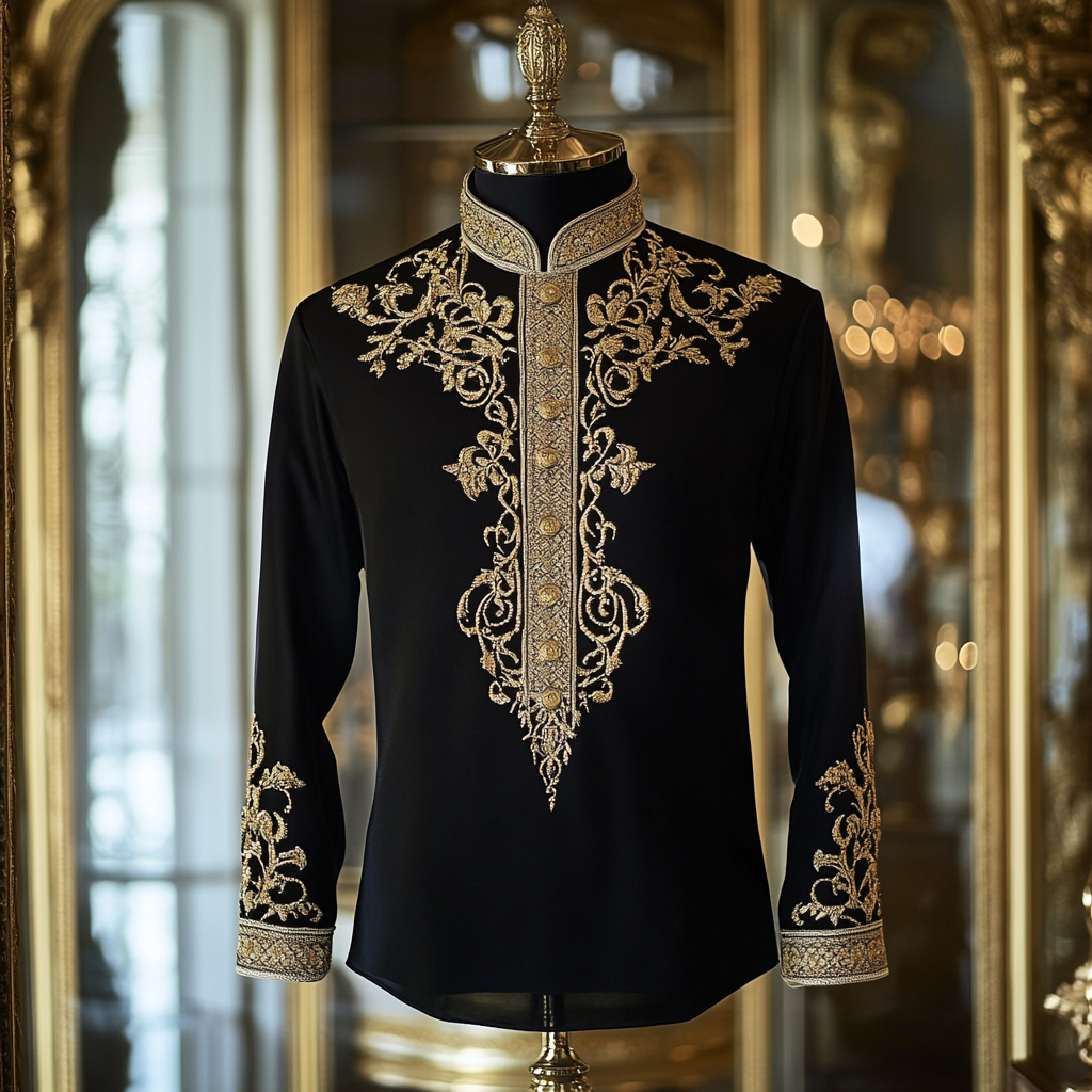 Luxurious satin stand collar long sleeve shirt