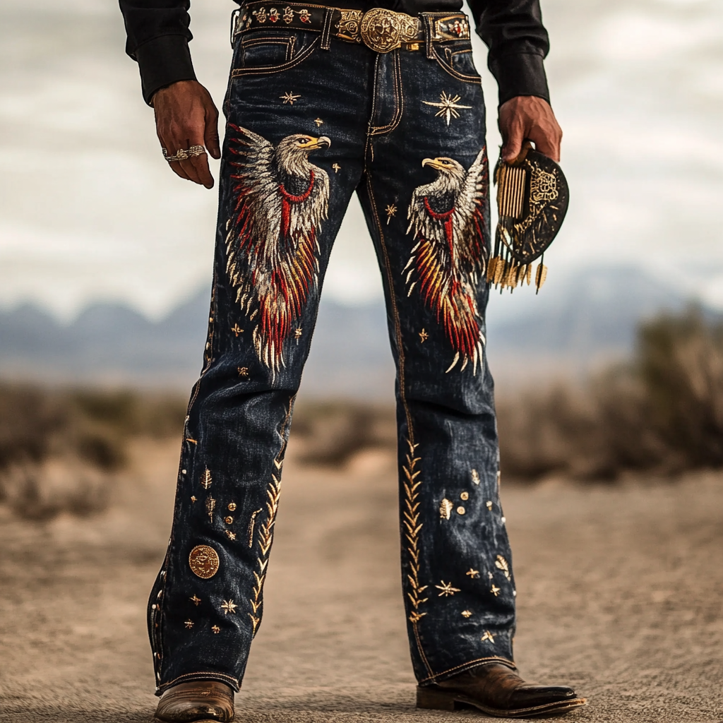 High-quality jeans with a graphic pattern