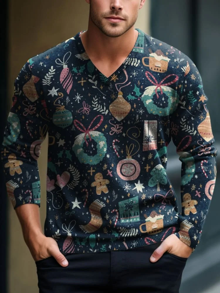 Men's V-neck Lnit long-sleeved sweater 