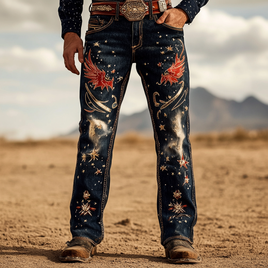 High-quality jeans with a graphic pattern