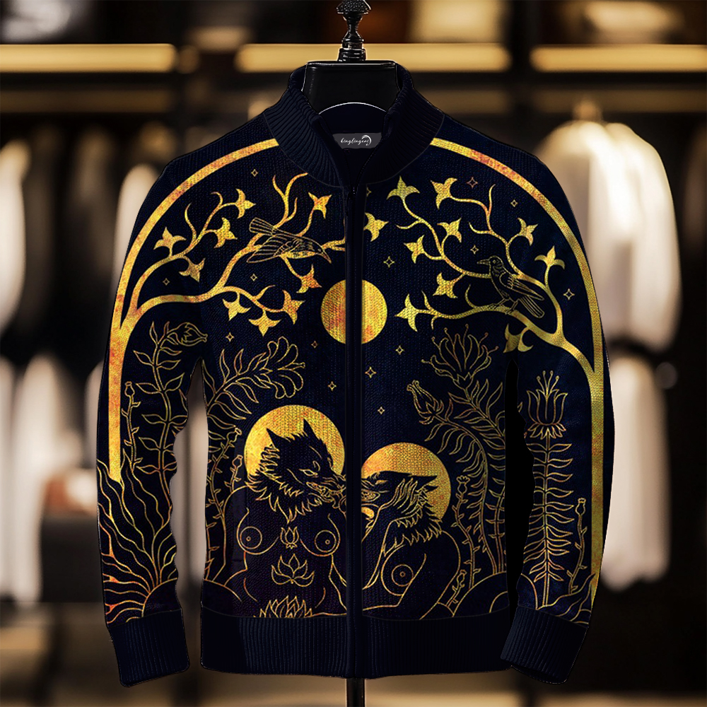 TomsloverMen's Art Print Zip-Up Sweater