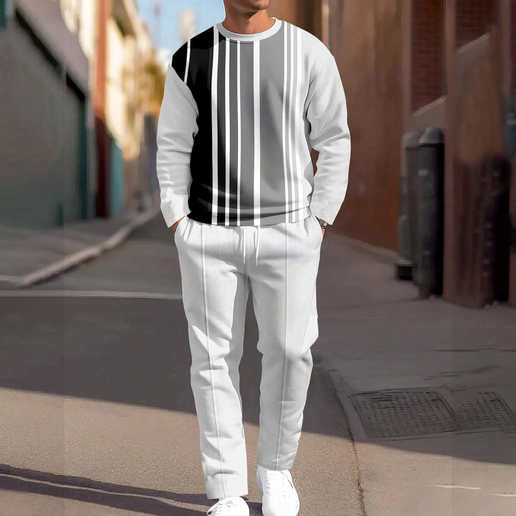 Men's Simple Round Neck Casual Sports Set 