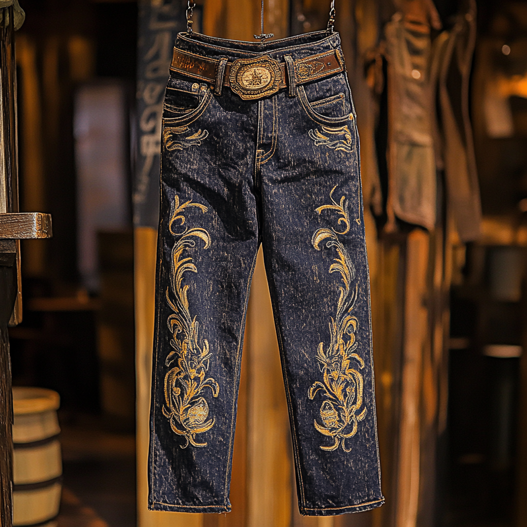 Retro trendy western style men's printed jeans