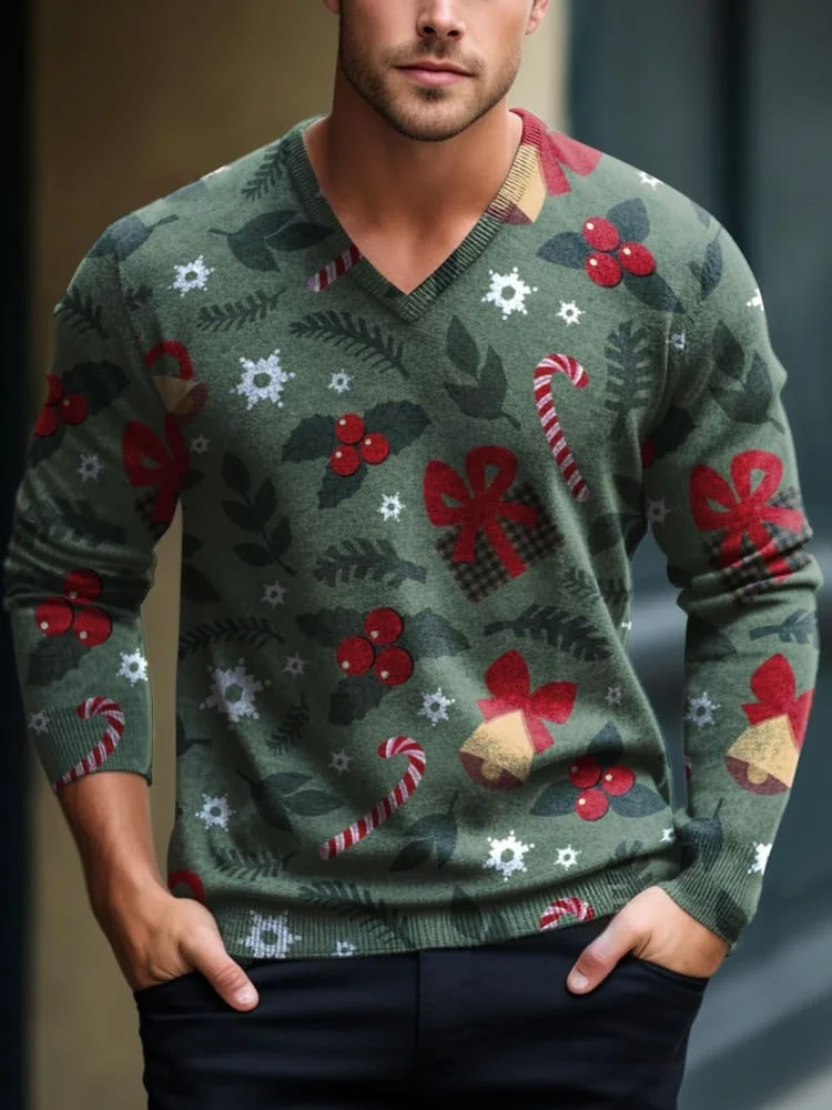 Men's V-neck Lnit long-sleeved sweater 