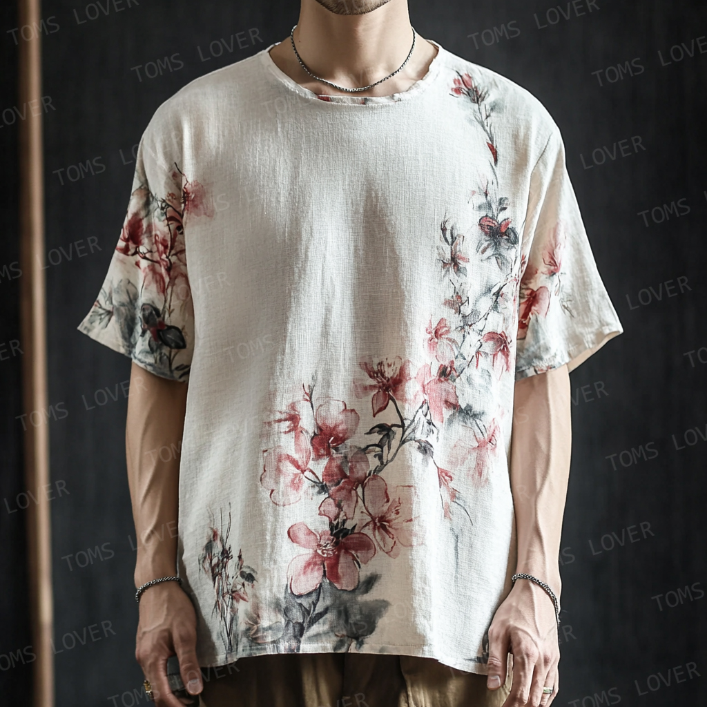 Men's casual short-sleeved linen Tee shirt