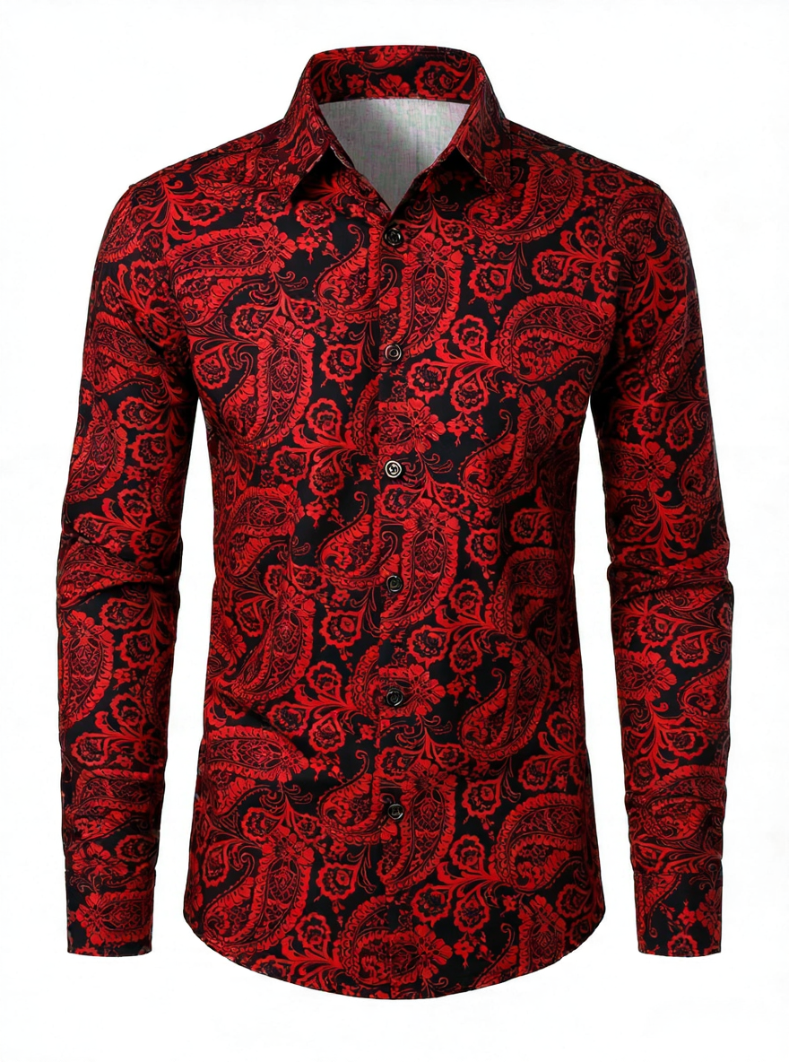 Self-designed business casual shirt paisley classical pattern long sleeve shirt