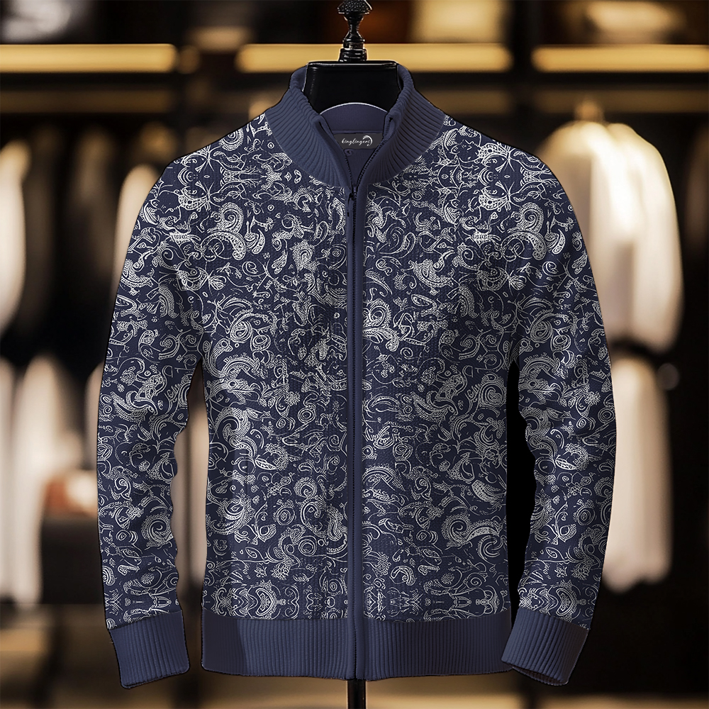 TomsloverMen's Fashion Stand Collar Cardigan Sweater Knit Jacket