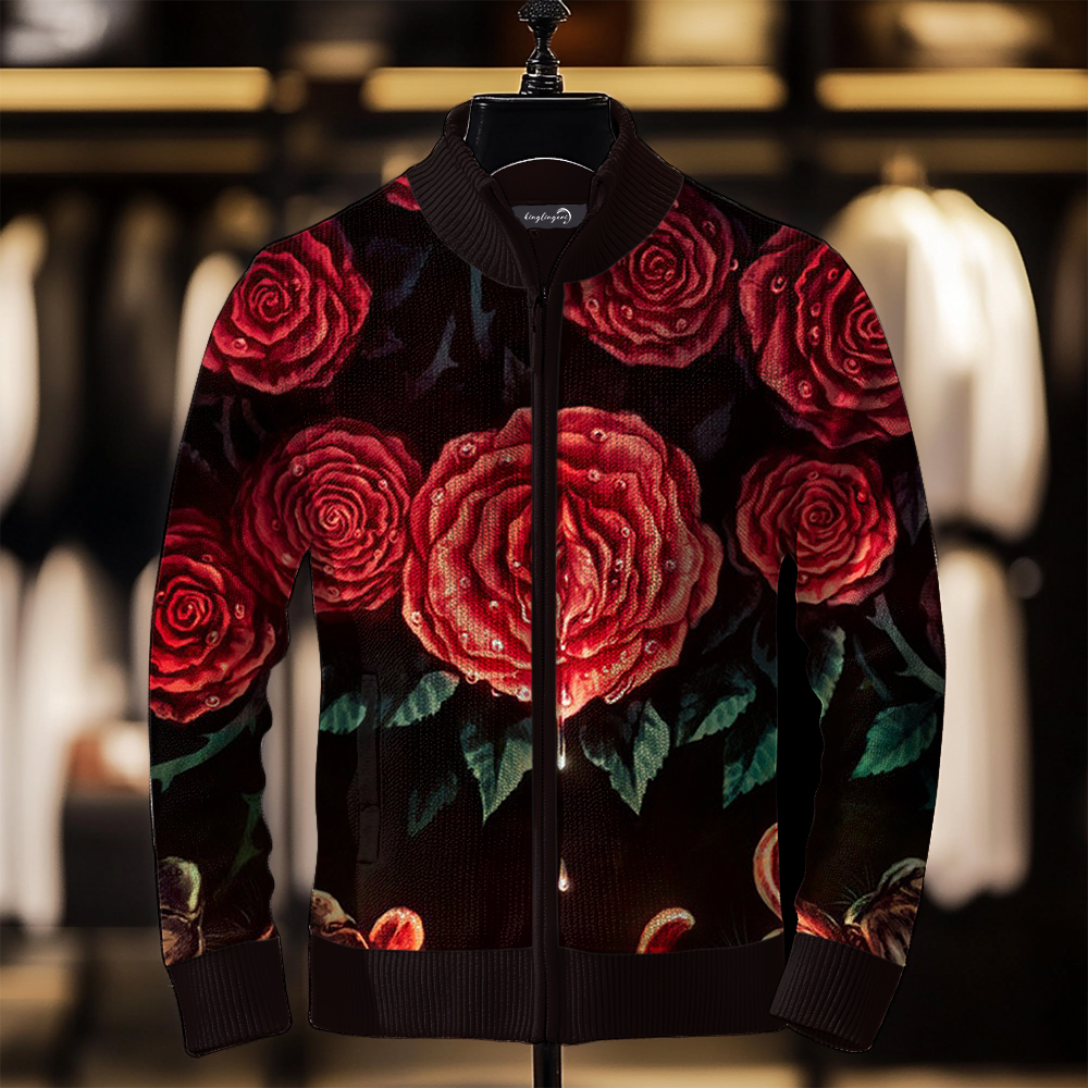 TomsloverMen's Art Print Zip-Up Sweater