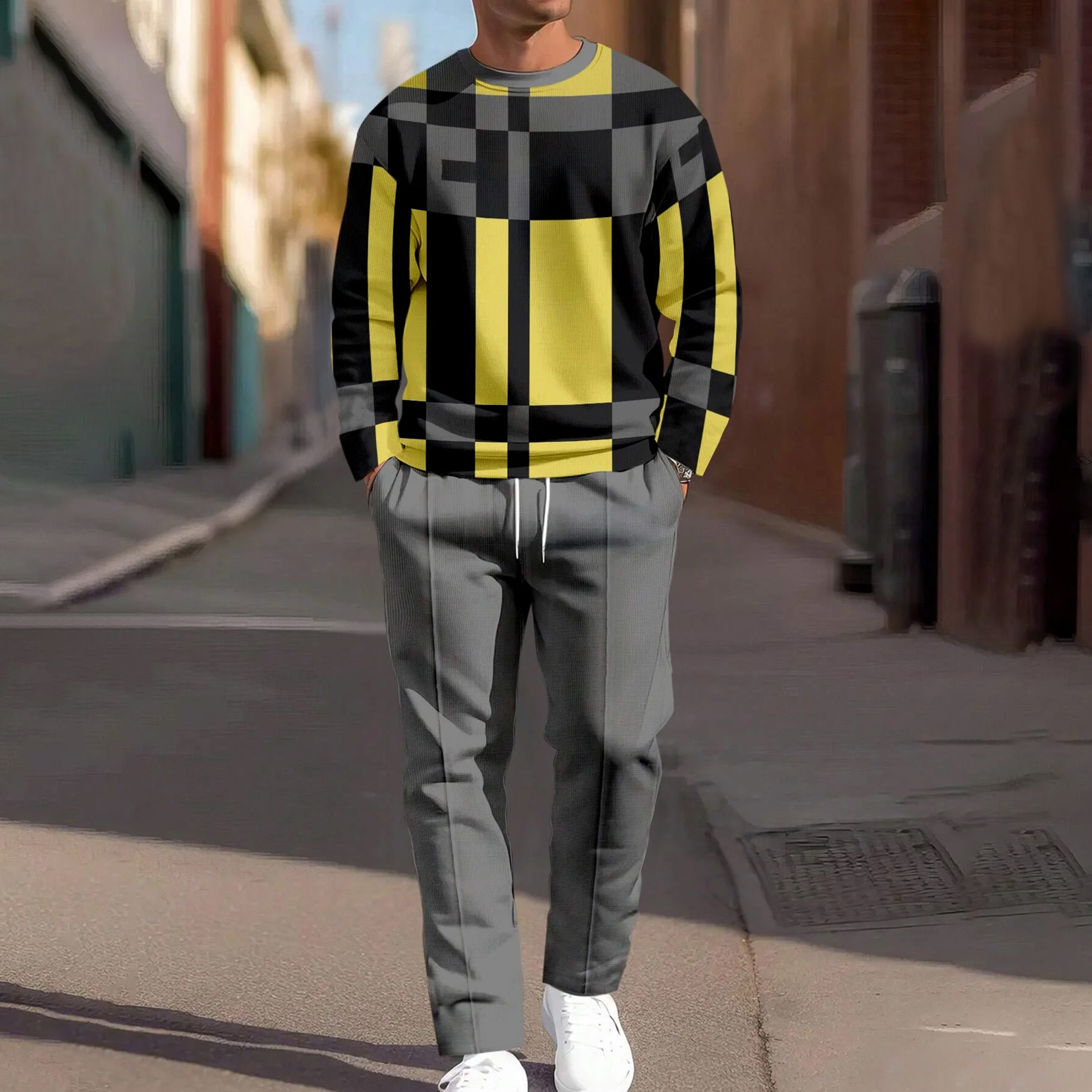 Men's Simple Round Neck Casual Sports Set 