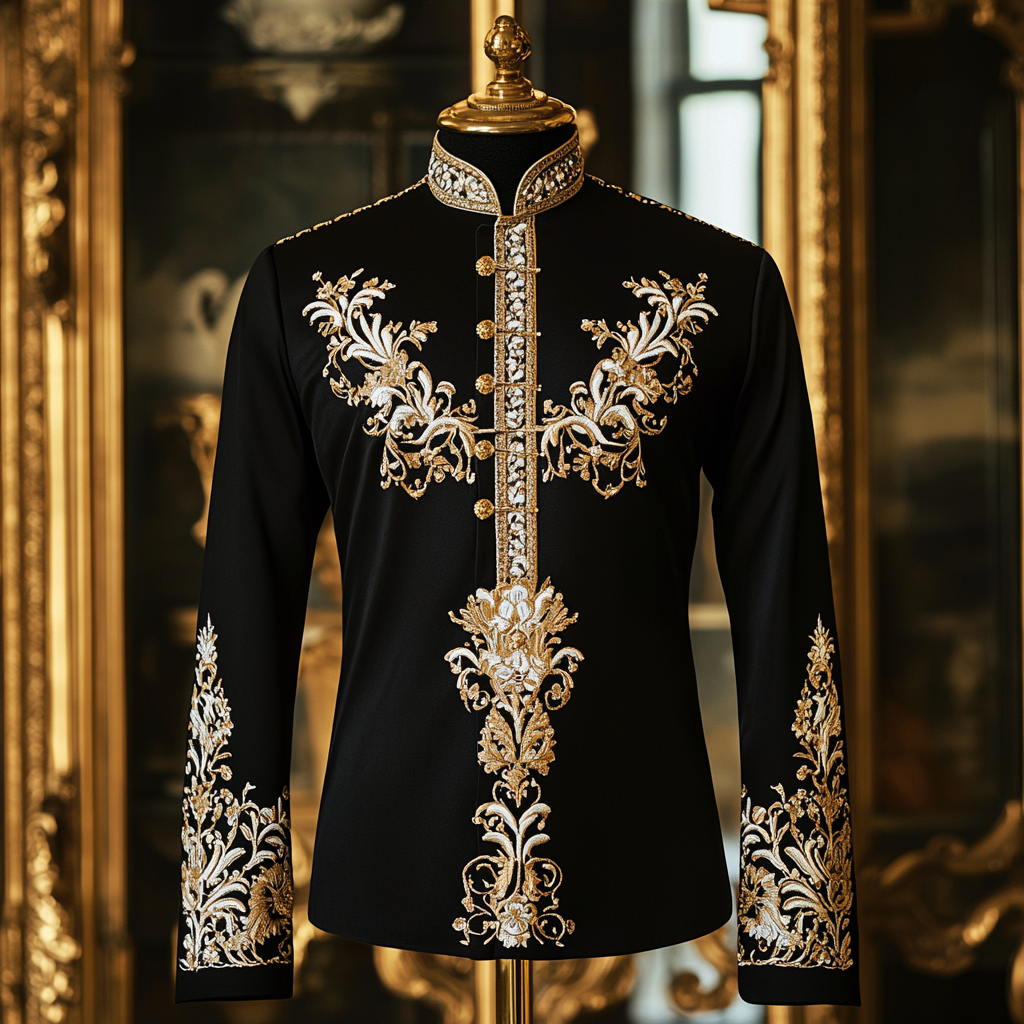 Luxurious satin stand collar long sleeve shirt