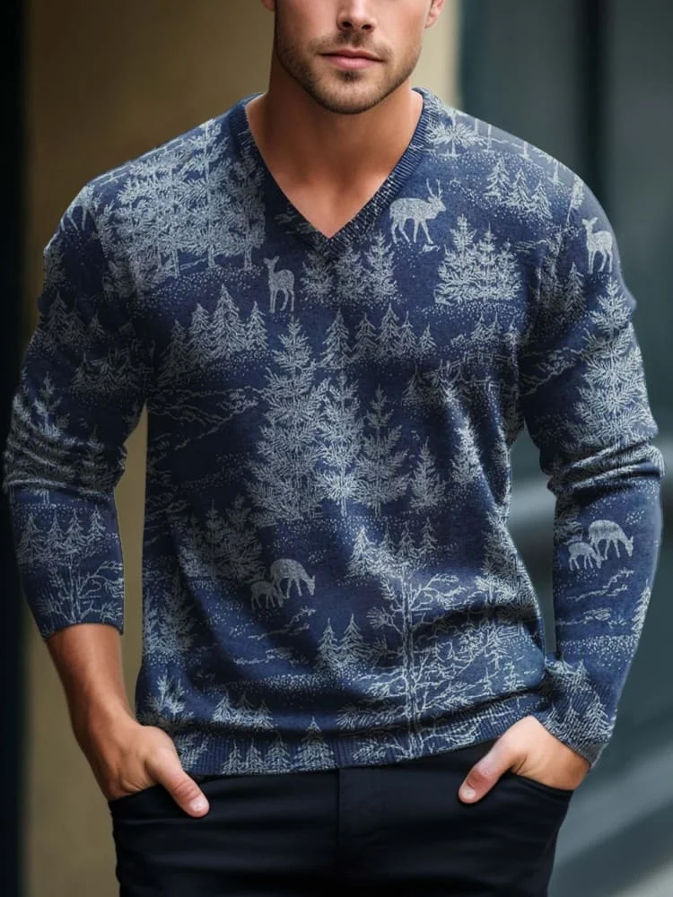 Men's V-neck Lnit long-sleeved sweater 