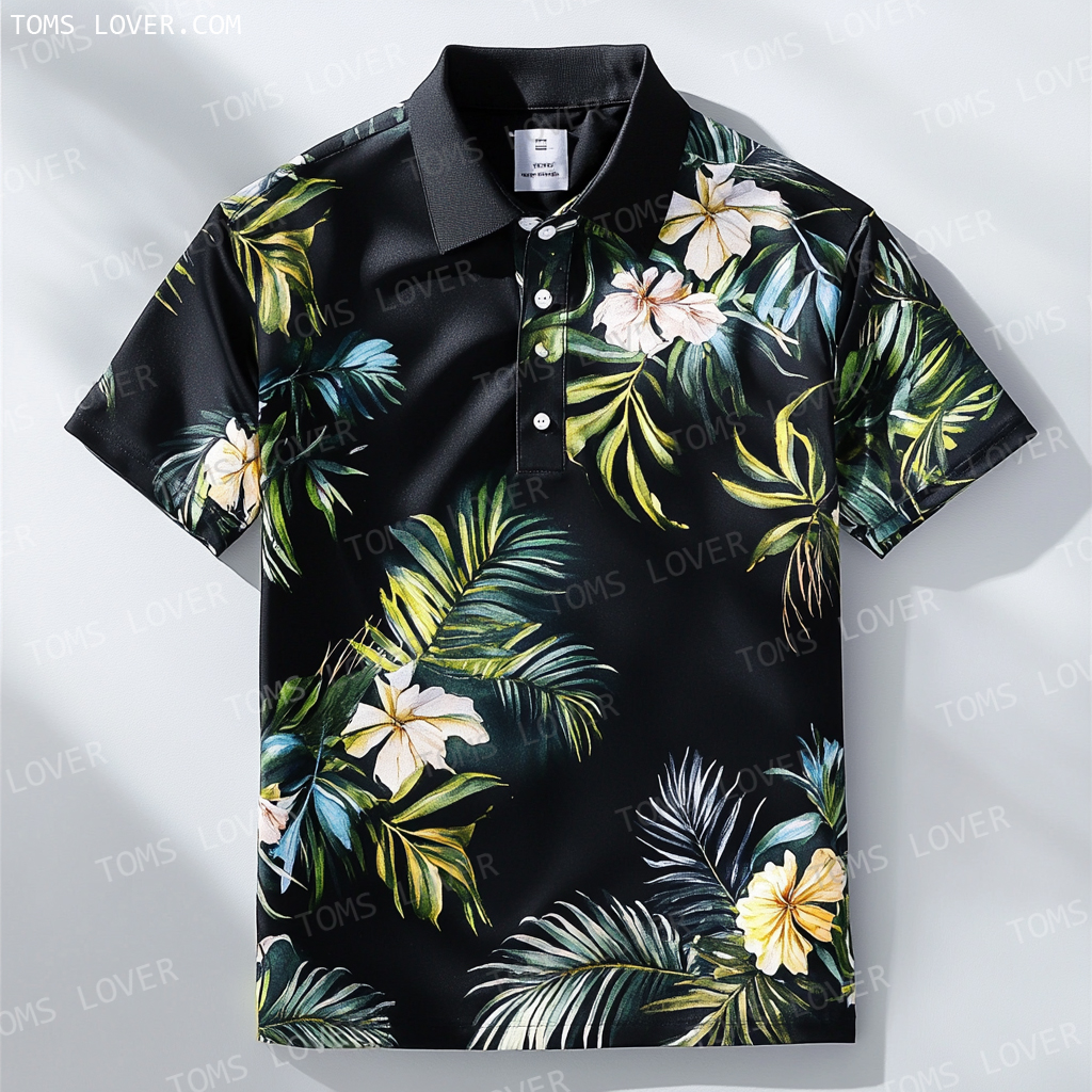 Floral botanical print polo shirt Men's polo shirt