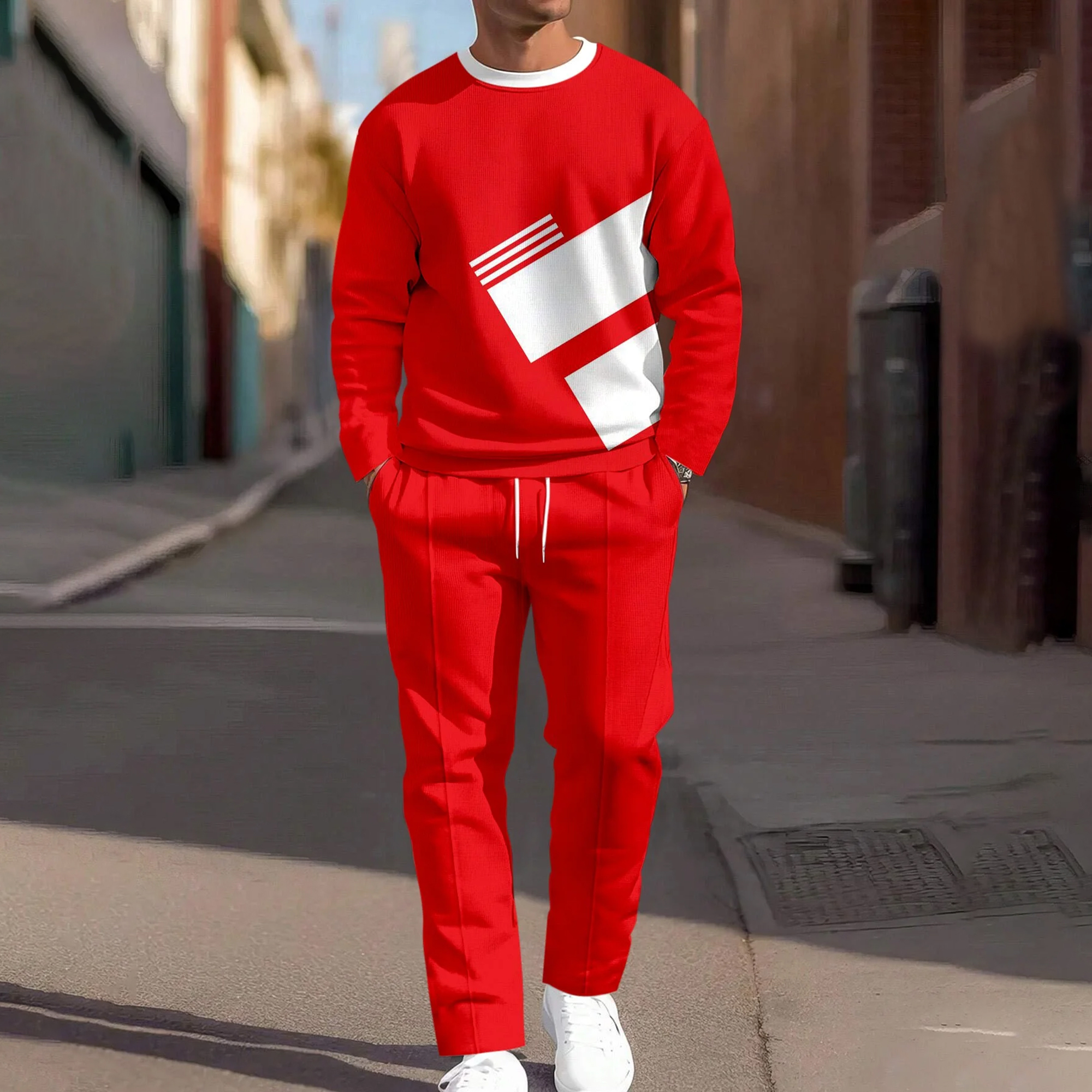 Men's Simple Round Neck Casual Sports Set 