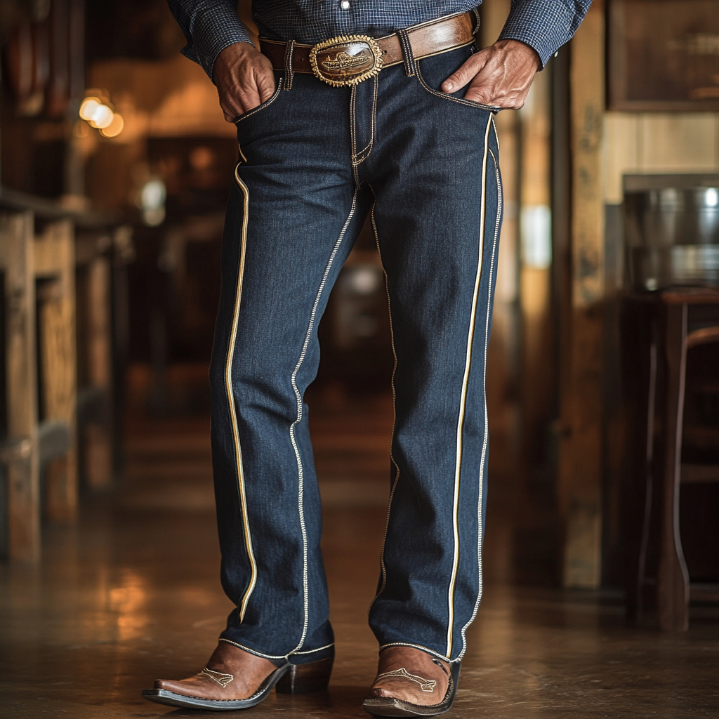 Retro trendy western style men's printed jeans