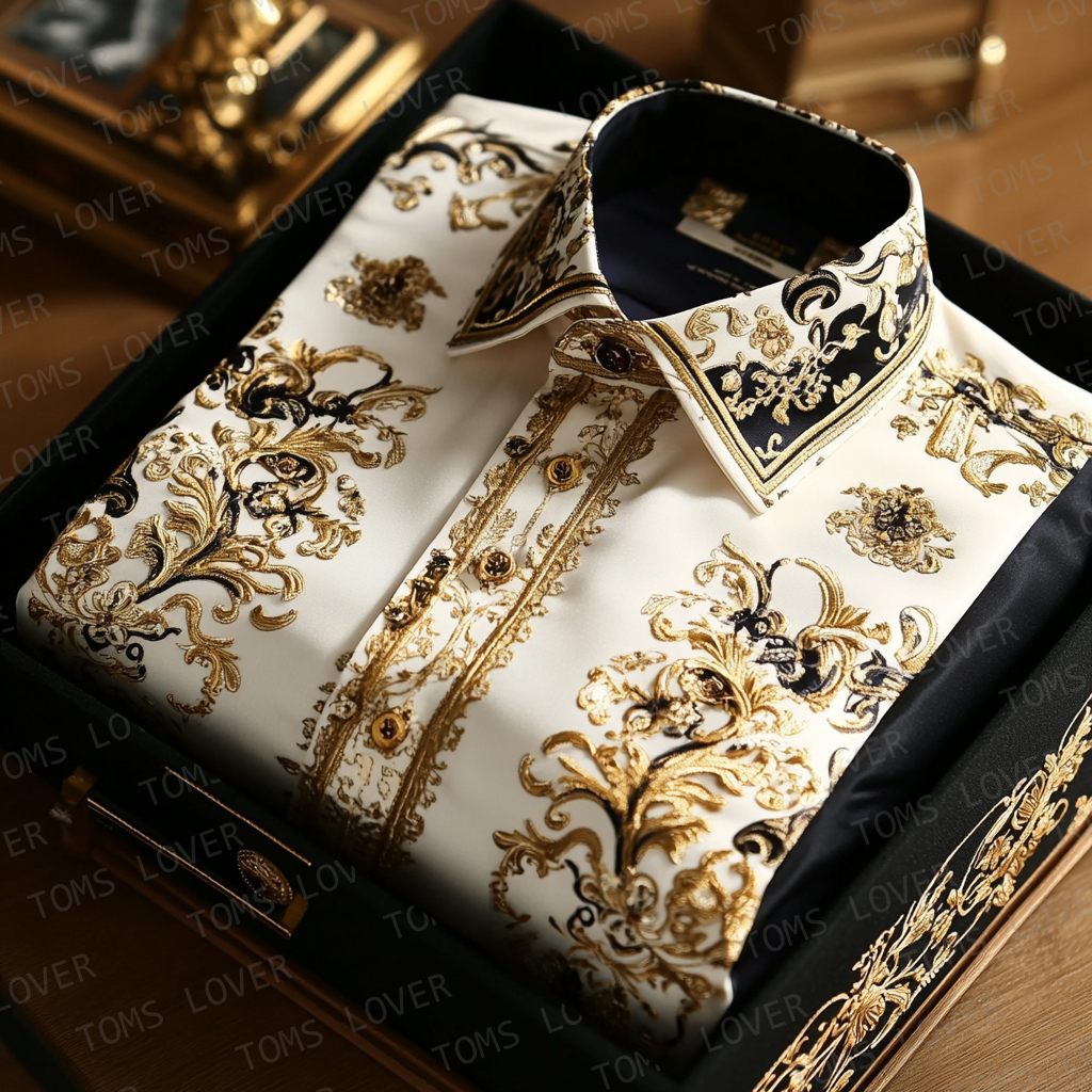 Classic art print shirts Business casual retro shirts