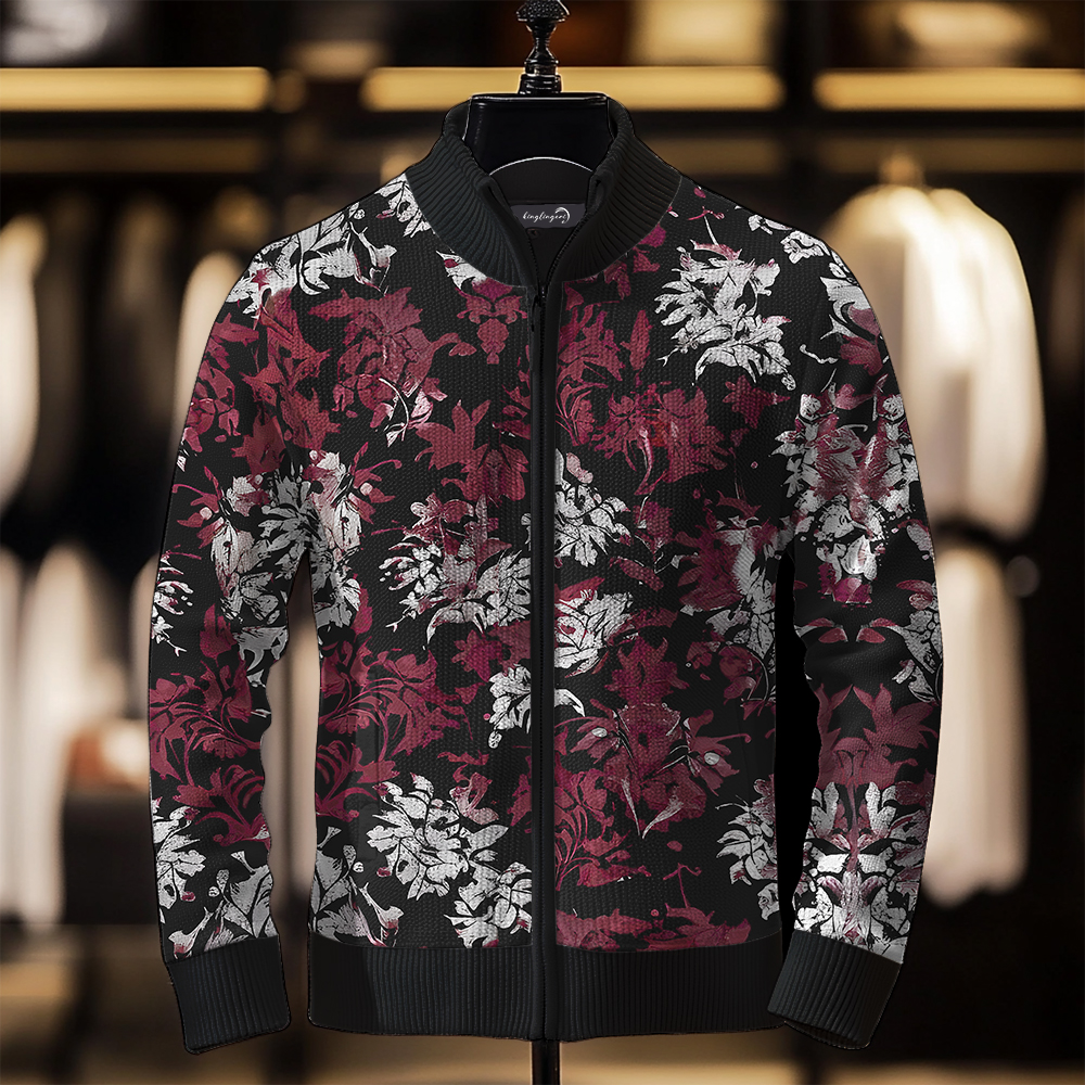 TomsloverMen's Fashion Stand Collar Cardigan Sweater Knit Jacket