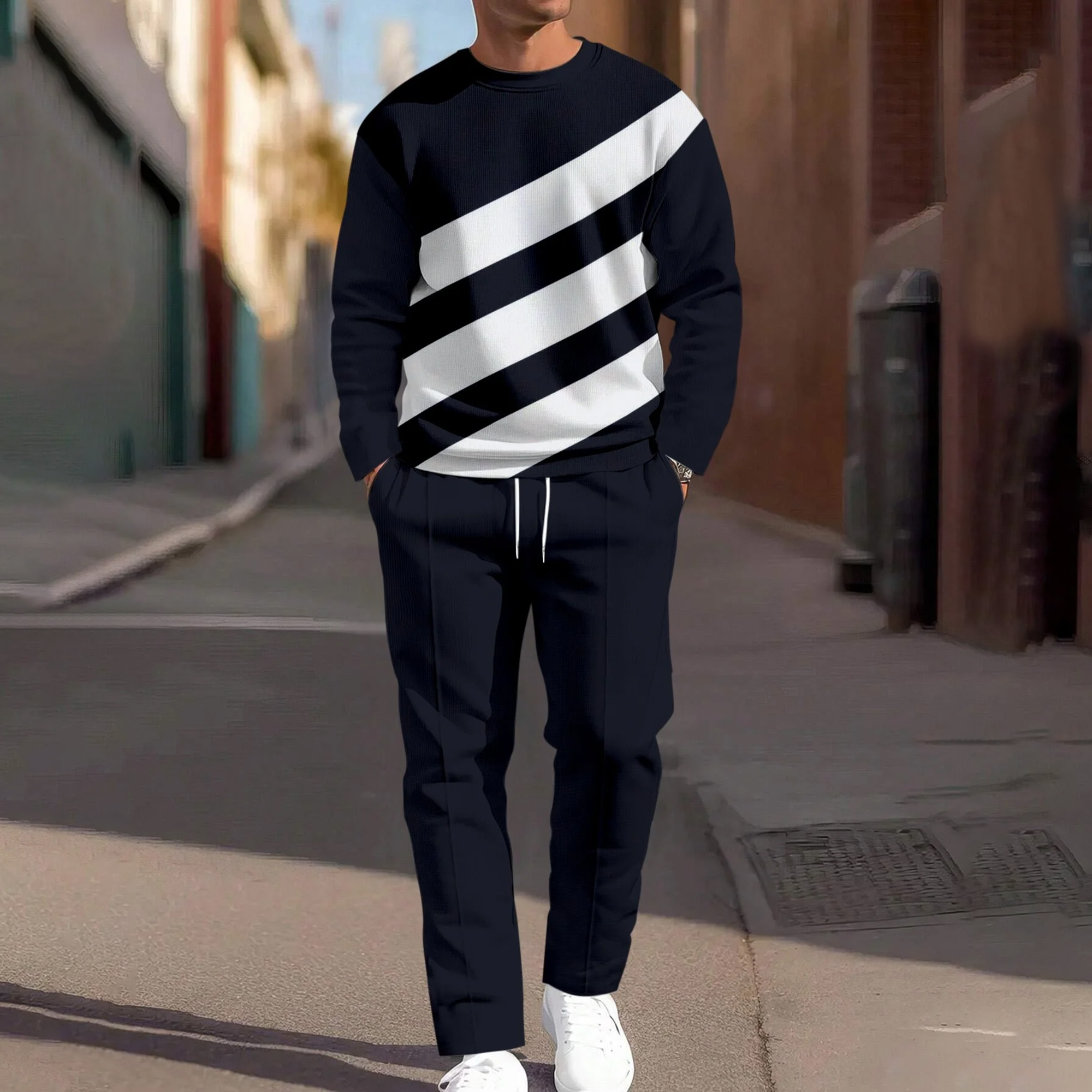 Men's Simple Round Neck Casual Sports Set 