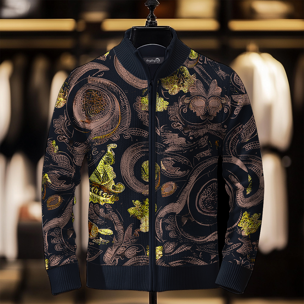 TomsloverMen's Fashion Stand Collar Cardigan Sweater Knit Jacket