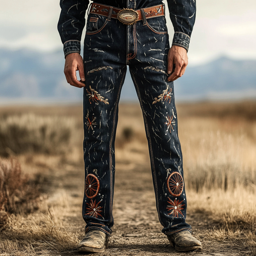 High-quality jeans with a graphic pattern